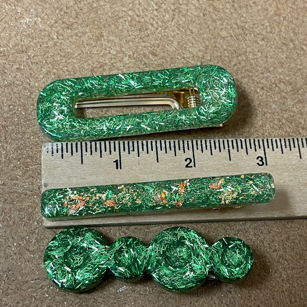 Glitter Green Aligator Hair Clip Set/3 - Picture 11 of 12